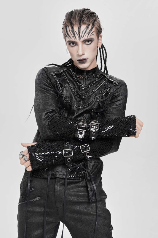 Schwarzes Oberteil Dark Guild Top mit Zierketten und Schnürung von Devil Fashion