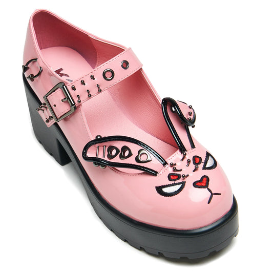Rosafarbende Absatzschuhe Tira Pink Mary Janes Raver Bunny Vegan aus Kunstleder im niedlichen Hasendesign von KOI