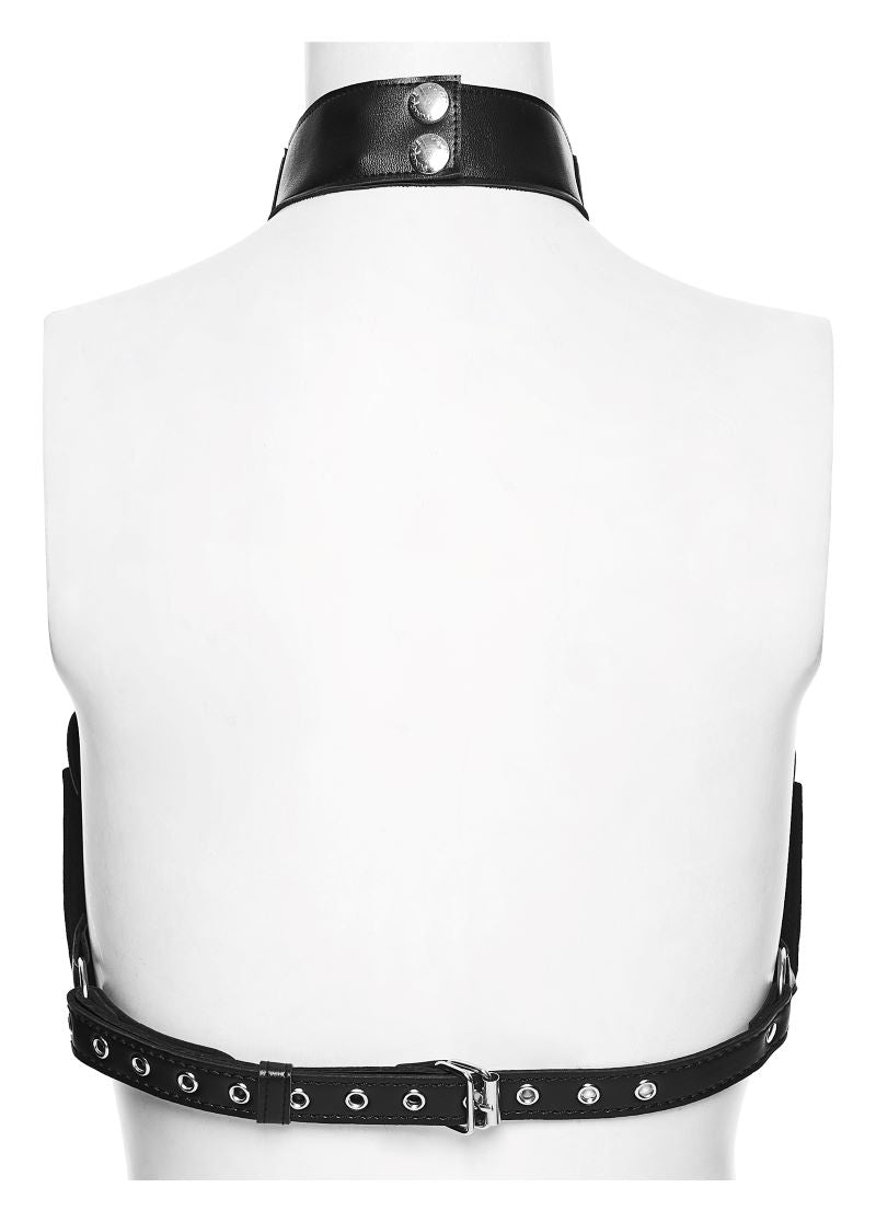 Schwarzer Harness Torturetta Bust Harness mit Zierösen von Punk Rave