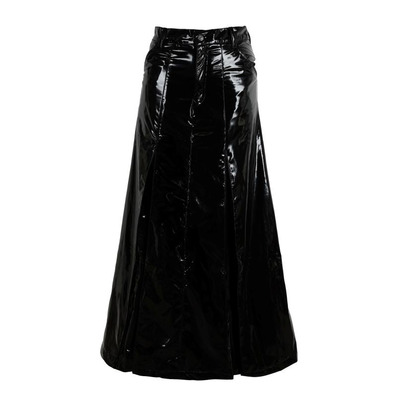 Schwarzer, langer Rock Man Skirt PVC in Lackoptik von Zügellos