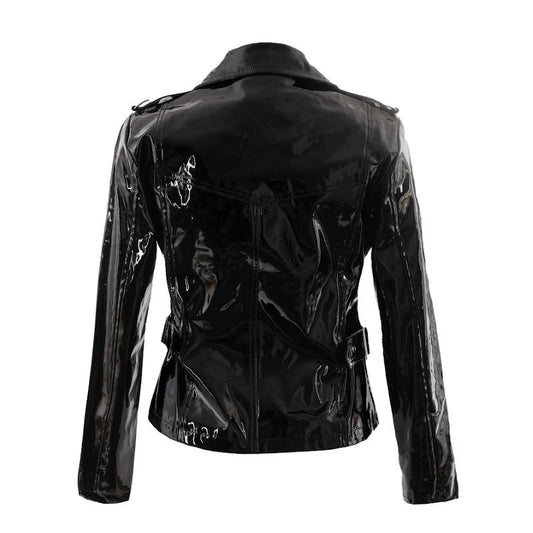 Schwarze Jacke Biker Lady Jacket PVC in Lackoptik von Zügellos