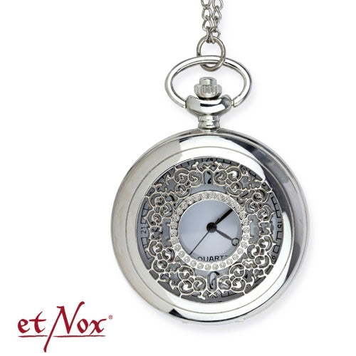 Silberfarbene Taschenuhr Vintage Time mit aufklappbarem Deckel von etNox