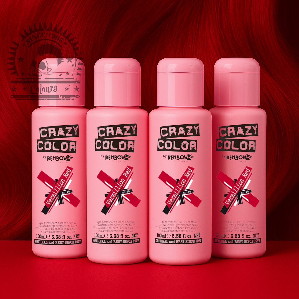 semi-permanente Haartönung 4er Box VERMILLION RED in dem Farbton Dunkelrot von Crazy Color