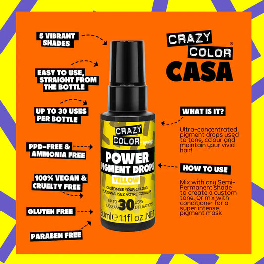 Gelbe Pigmenttropfen YELLOW Power Pigment Drops von Crazy Color