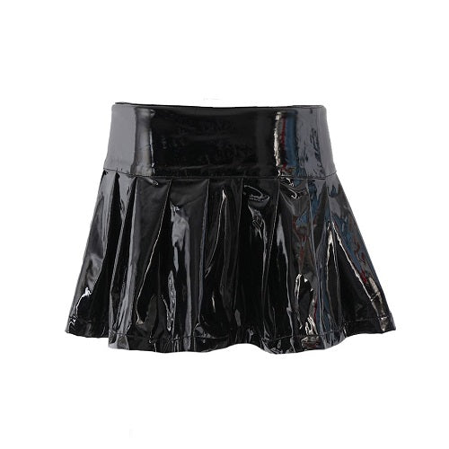 Schwarzer PVC Lack Buckle Mini Skirt in Lackoptik mit Schnallen an der Seite