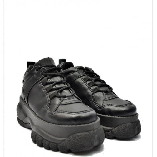 Schwarze Sneaker aus Kunstleder mit hoher Plateausohle