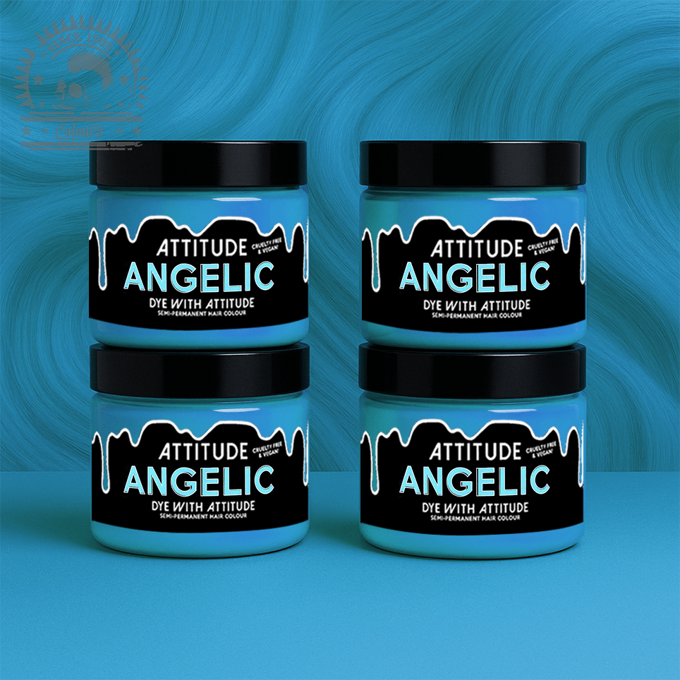 Vier semi-permanente Haartönungen 4er-Sparset ANGELIC PASTEL BLUE in dem Farbton Hellblau von Attitude