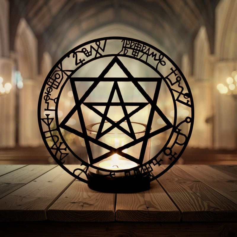 Eindrucksvoller Teelichthalter ANGELS & DEMONS Tealight Holder aus schwarz beschichtetem Eisen und gehärtetem Glas von Alchemy