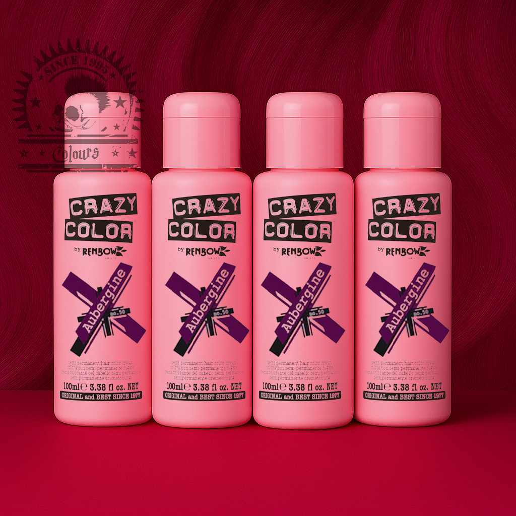 semi-permanente Haartönung 4er Box AUBERGINE in dem Farbton Dunkelmagenta von Crazy Color