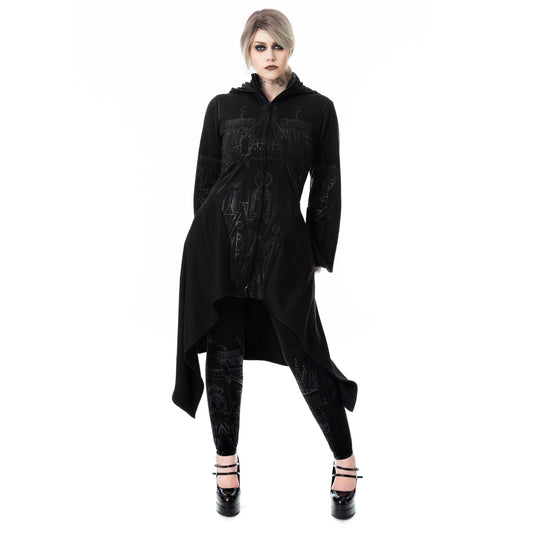 Schwarze, Kapuzenjacke BASILICA HOOD Kathedralenprint von Vixxsin