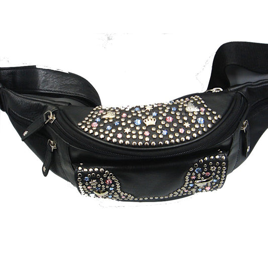 Schwarze Lederbauchtasche Bauchtasche Vanessa Rosa/Blau vom Strass-Depot