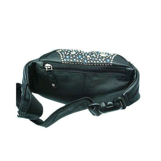 Schwarze Lederbauchtasche Bauchtasche Vanessa Blau vom Strass-Depot