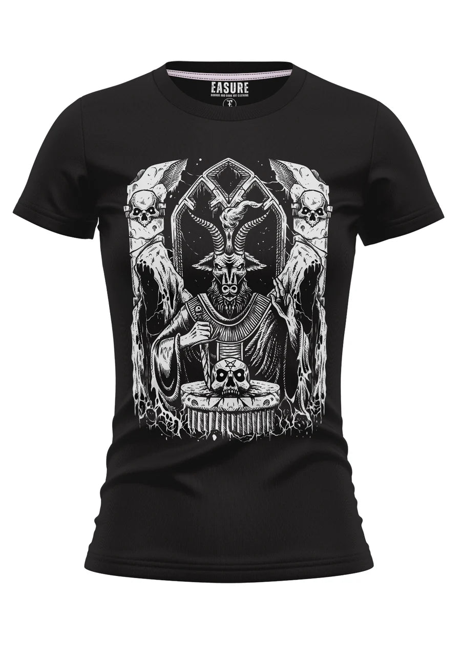 Schwarzes Oberteil BLACK MASS Girlie Shirt mit großem Ziegenpriesterprint von Easure