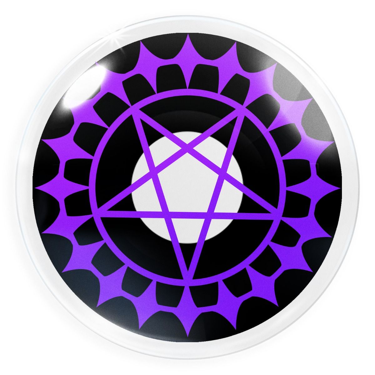 Schwarz-lilafarbende Kontaktlinse Black Butler mit Pentagram über Pupille von MeralenS