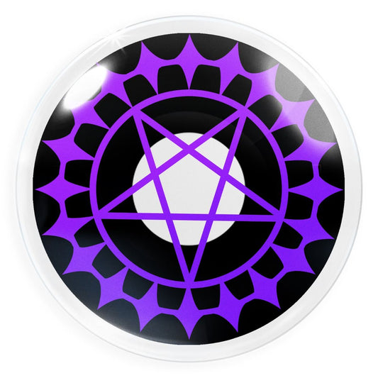 Schwarz-lilafarbende Kontaktlinse Black Butler mit Pentagram über Pupille von MeralenS