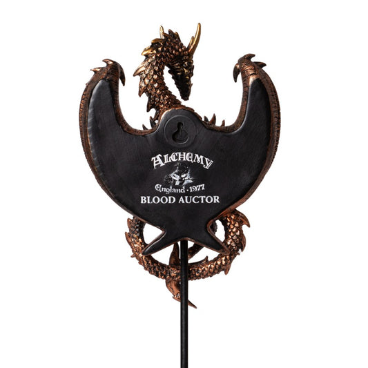 Kunstvoll gestalteter Dekoständer Blood Auctor Masque aus Kunstharz in Drachenform von Alchemy England