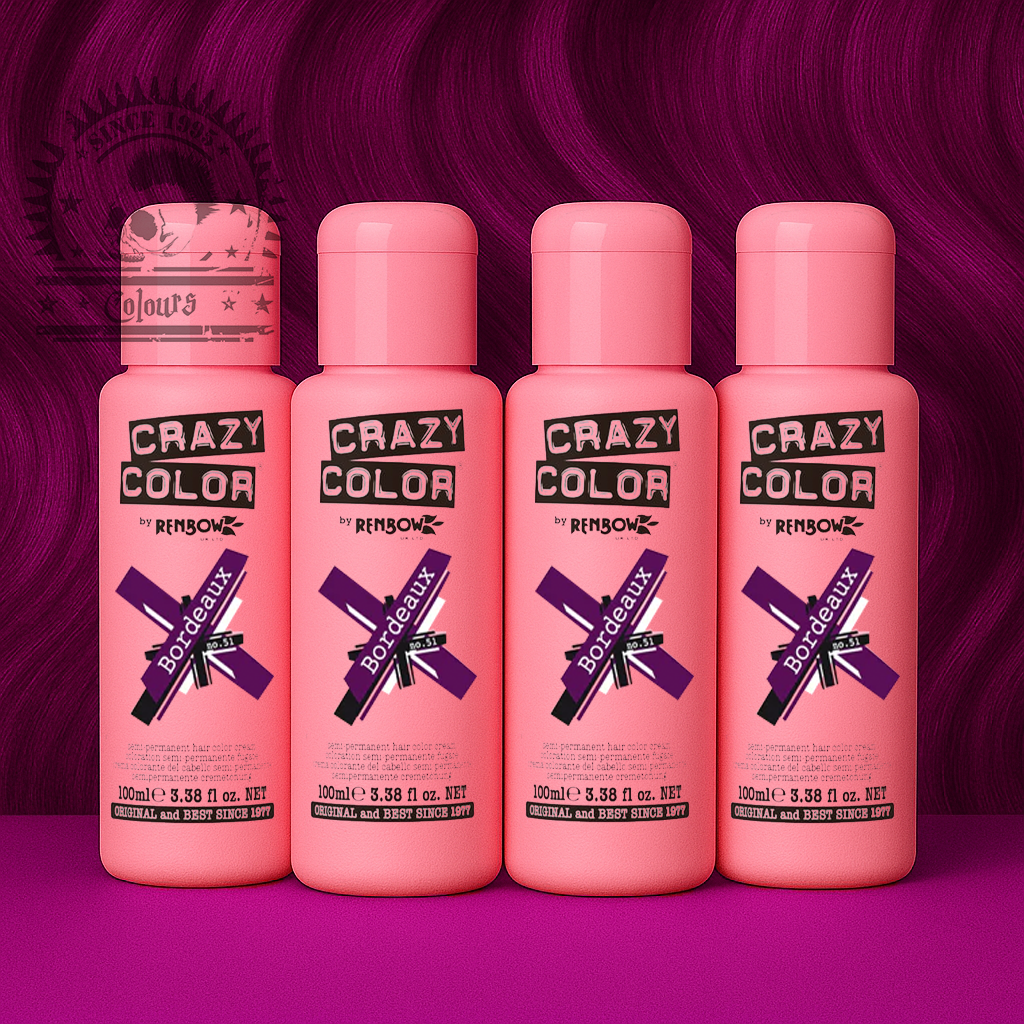 semi-permanente Haartönung 4er Box BORDEAUX in dem Farbton Dunkelpink von Crazy Color