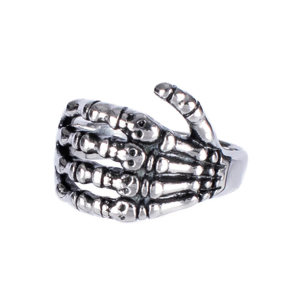 Silberfarbender Ring SALCIFEX RING mit Knochenhanddesign von Poizen Industries