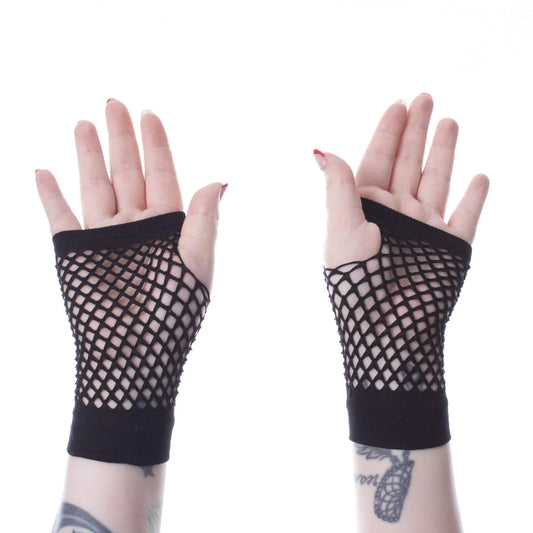 Schwarze, kurze CORRINE MESH GLOVES im Fischnetzdesign von Poizen Industries
