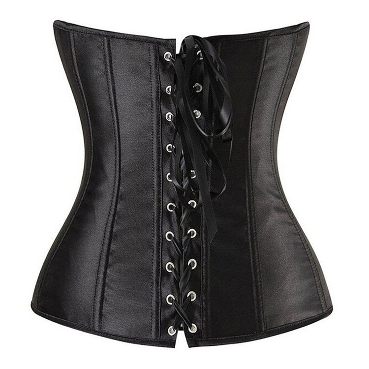 Rückseite mit Schnütung Schwarze, schlichte Vollbrustcorsage CORSET Basic von Moon Attic