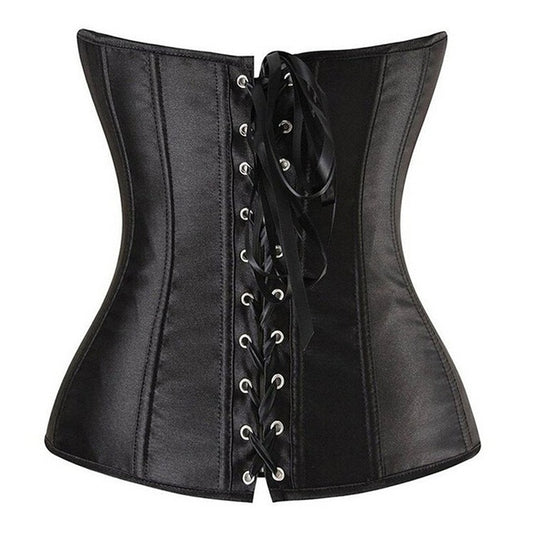 Rückseite mit Schnütung Schwarze, schlichte Vollbrustcorsage CORSET Basic von Moon Attic