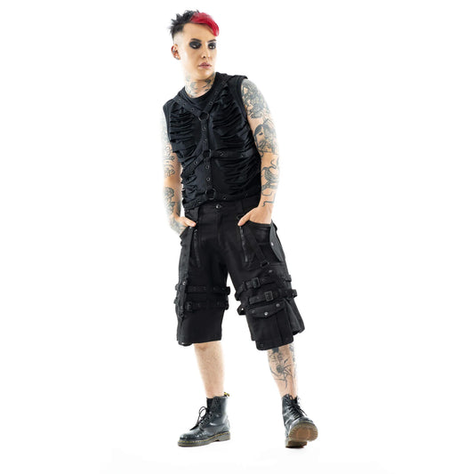 Schwarze, kurze Hose DALE SHORTS mit Riemenapplikationen und vielen Hosentaschen von Chemical Black