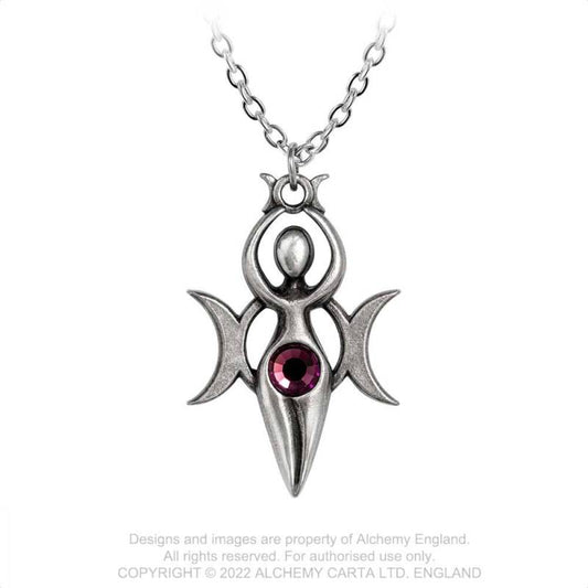 Danu Pendant Kette von Alchemy mit Göttinnen-Symbol, veredelt mit einem Amethyst-Kristall
