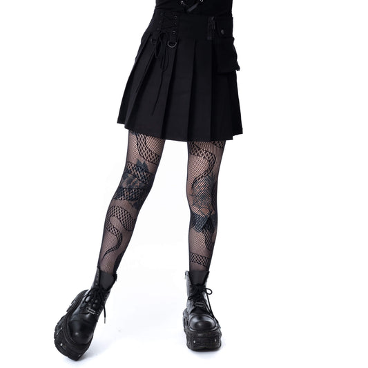 Schwarzer, schlichter Rock DESDEMONIA SKIRT mit Zierschnürung und Seitentasche von Chemical Black