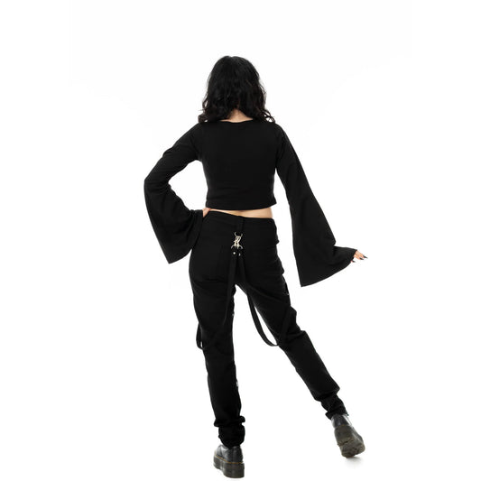 Schwarze Hose ECLIPSE PANTS mit Zierschnürung und Riemen von Poizen Industries