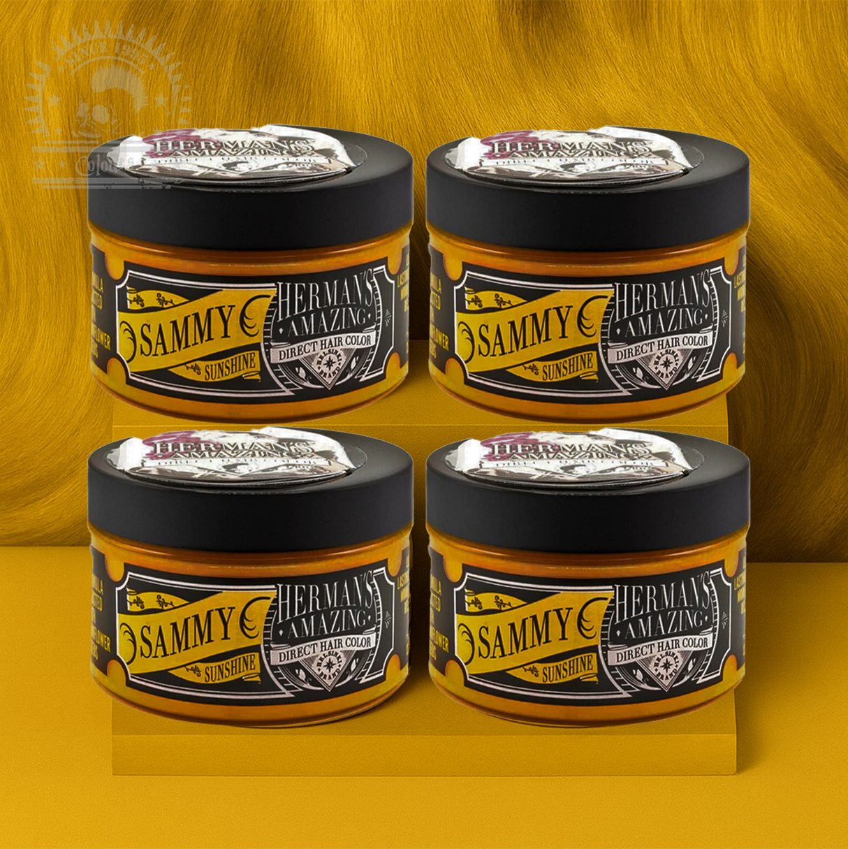 semi-permanente Haartönung 4er-Sparset SAMMY SUNSHINE in dem Farbton Sonnengelb von Herman's Amazing