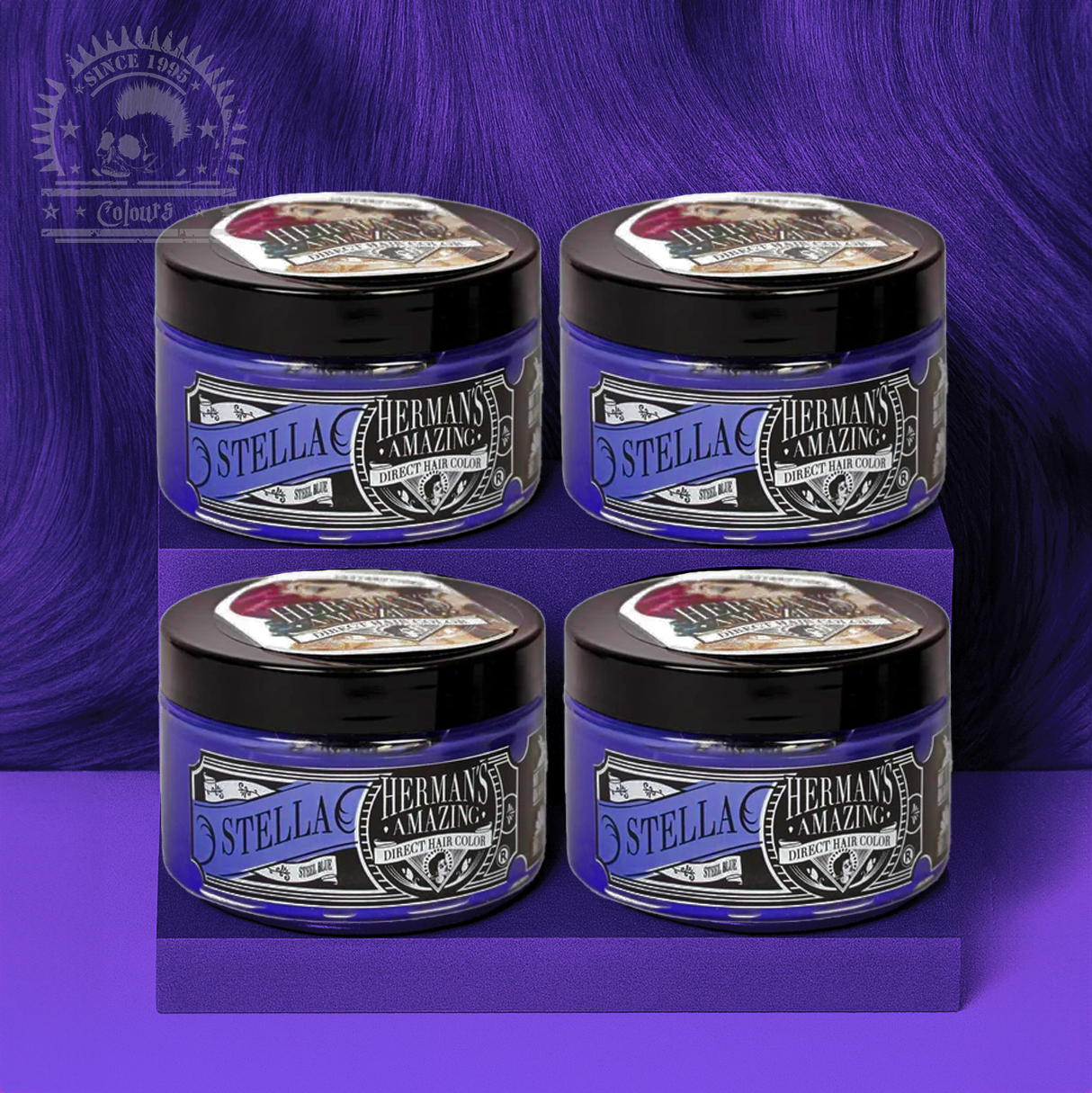 semi-permanente Haartönung 4er-Sparset STELLA STEEL BLUE in dem Farbton Blaugrau von Herman's Amazing