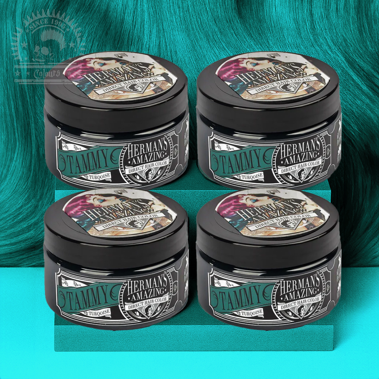 semi-permanente Haartönung 4er-Sparset TAMMY TURQUOISE in dem Farbton Petrol von Herman's Amazing