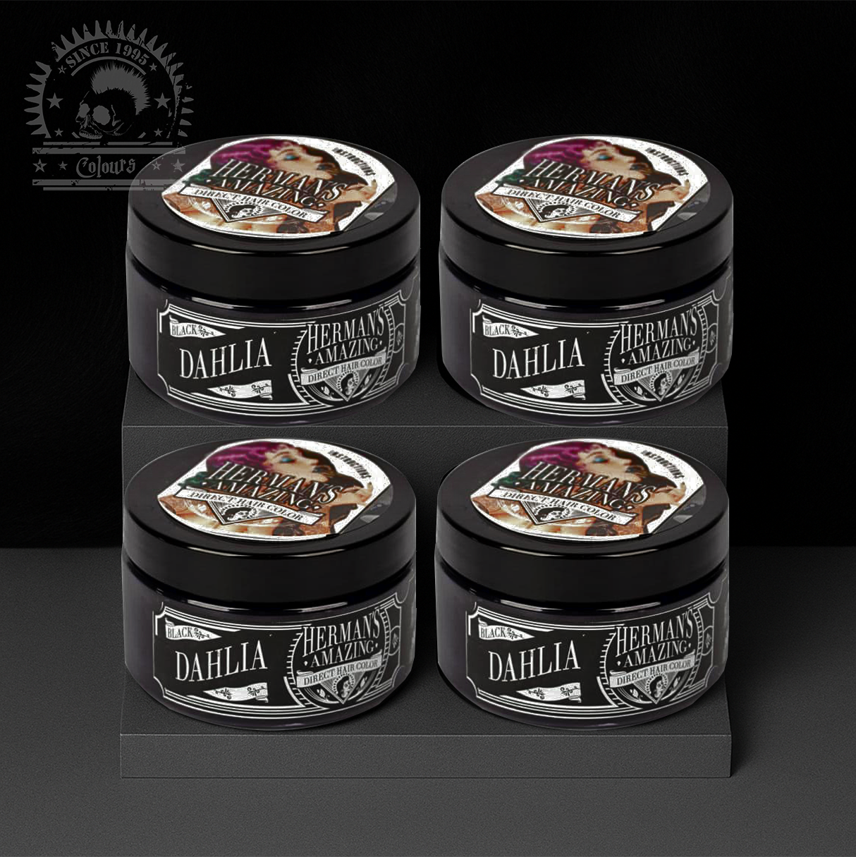 semi-permanente Haartönung 4er-Sparset DAHLIA BLACK in dem Farbton Schwarz von Herman's Amazing