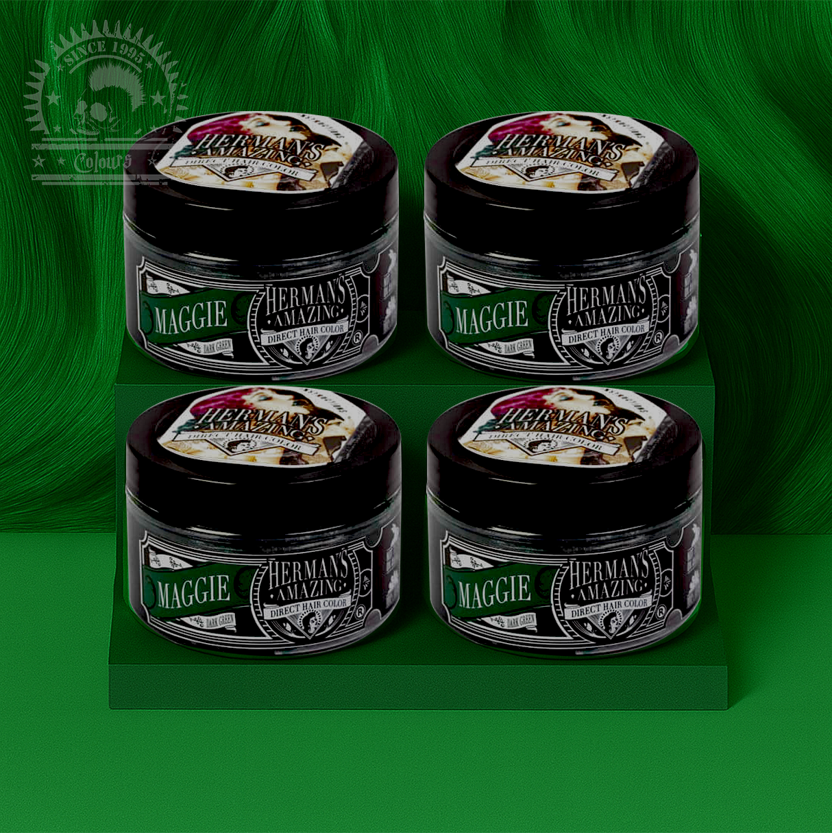 semi-permanente Haartönung 4er-Sparset MAGGIE DARK GREEN in dem Farbton Dunkelgrün von Herman's Amazing