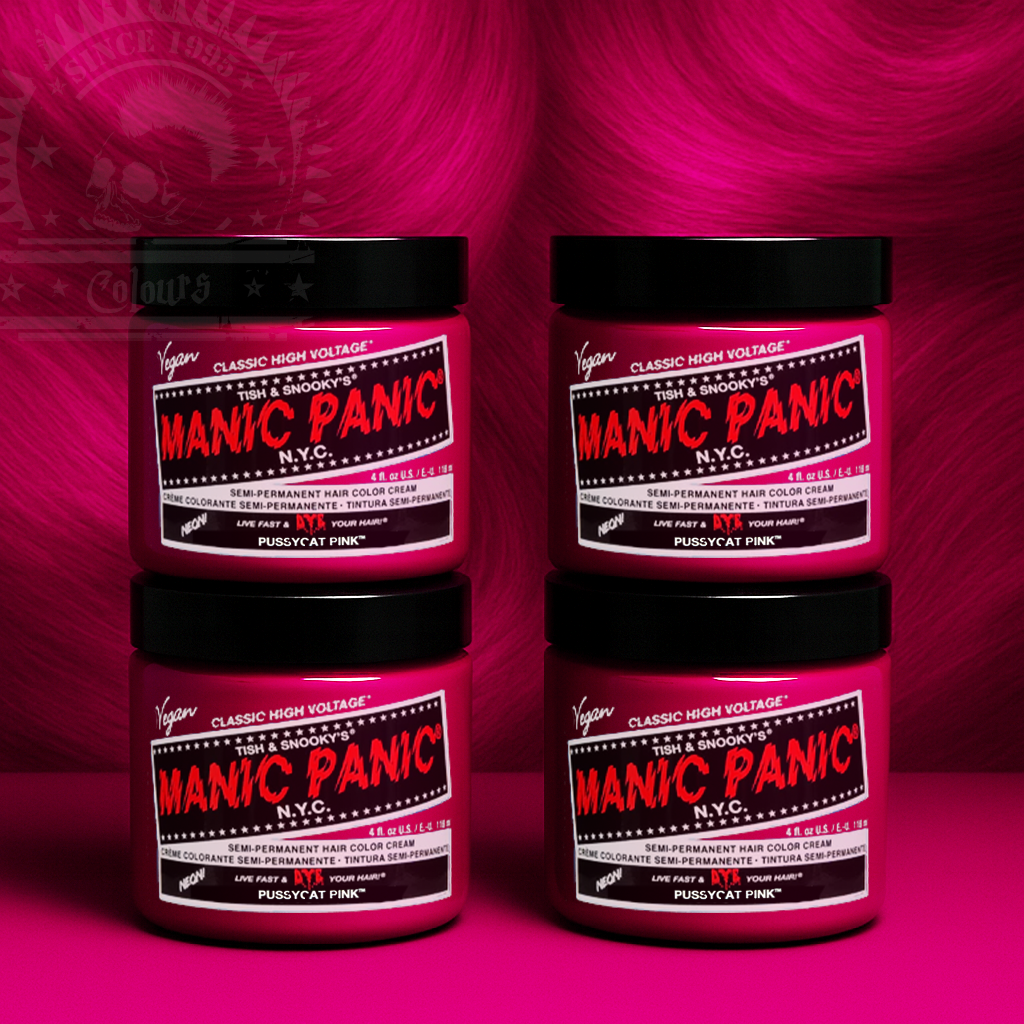 Vier semi-permanente Haartönungen 4er-Sparset PUSSYCAT PINK in dem Farbton Neonpink von Manic Panic