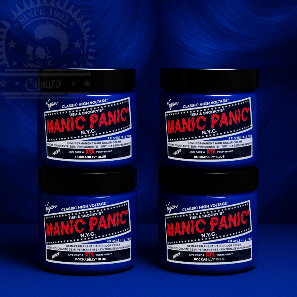 Vier semi-permanente Haartönungen 4er-Sparset ROCKABILLY BLUE in dem Farbton Blau von Manic Panic