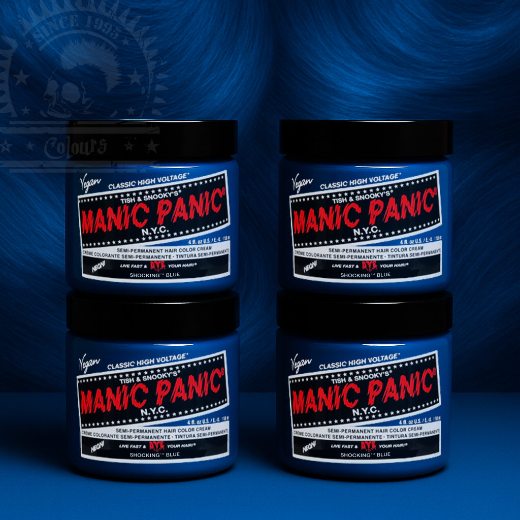 Vier semi-permanente Haartönungen 4er-Sparset SHOCKING BLUE in dem Farbton Blau von Manic Panic
