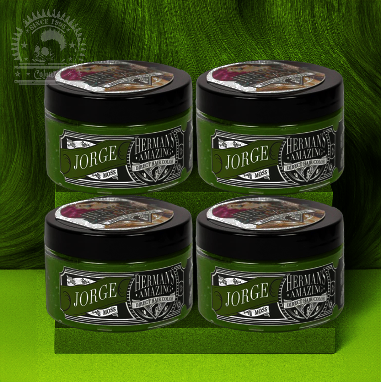 semi-permanente Haartönung 4er-Sparset JORGE MOSS in dem Farbton Moosgrün von Herman's Amazing
