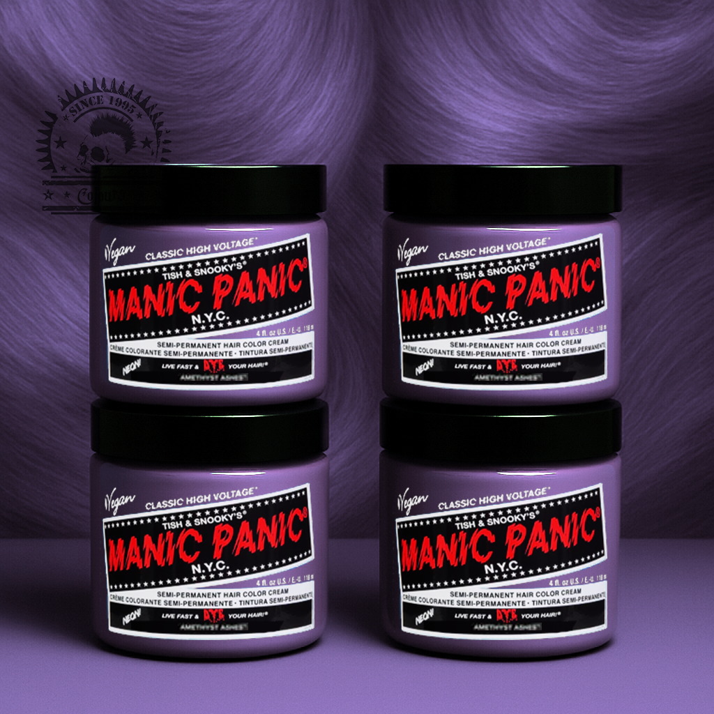 Vier semi-permanente Haartönungen 4er-Sparset AMETHYST ASHES in dem Farbton Pastelllila-Grau von Manic Panic
