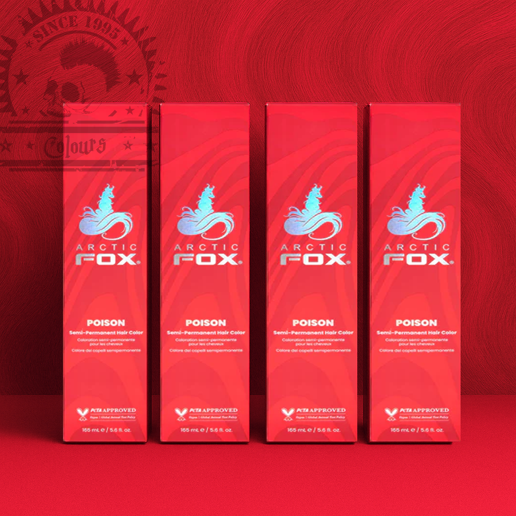 Vier semi-permanente Haartönungen 4er-Sparset POISON in dem Farbton Hellrot von Arctic Fox