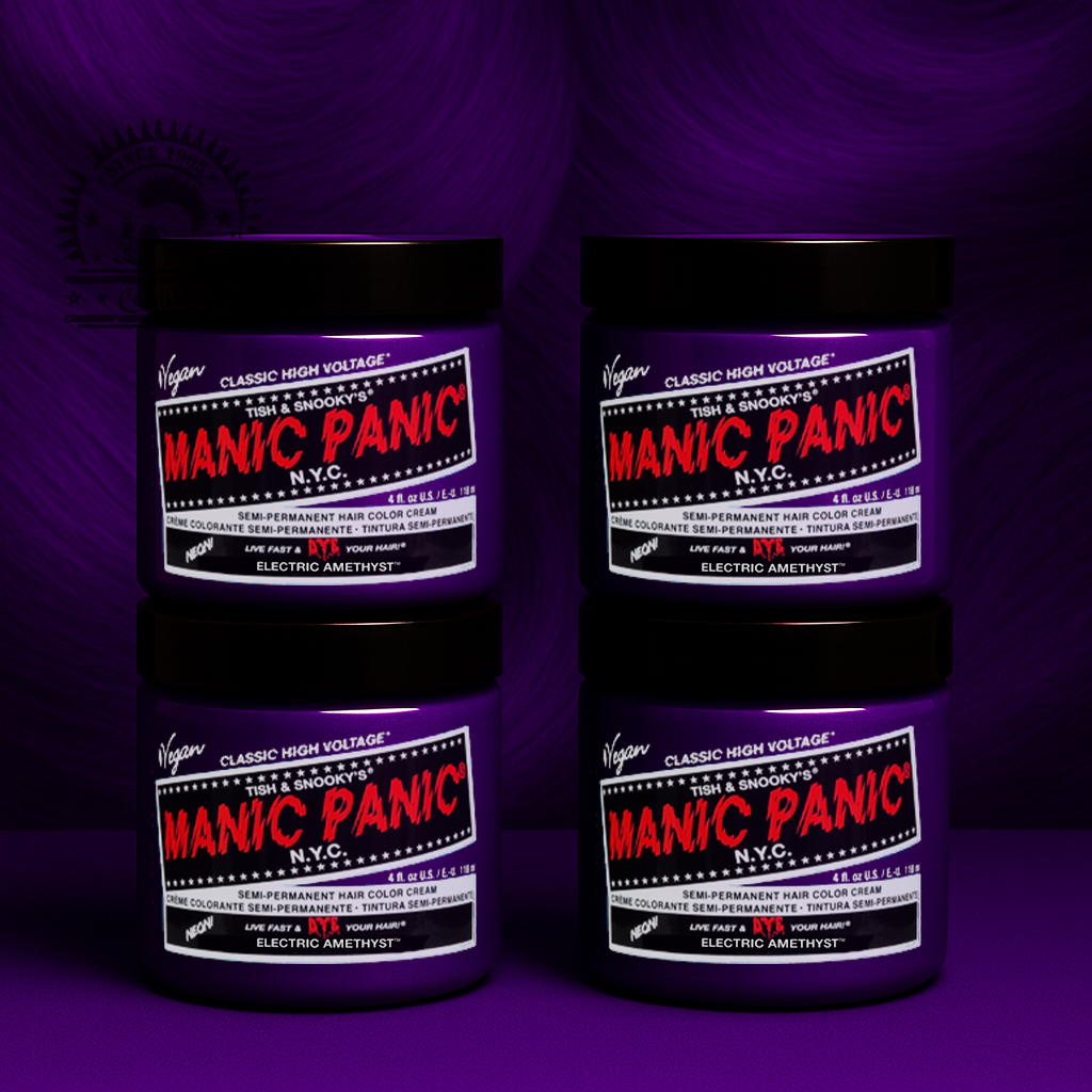 Vier semi-permanente Haartönungen 4er-Sparset ELECTRIC AMETHYST in dem Farbton Dunkellila von Manic Panic