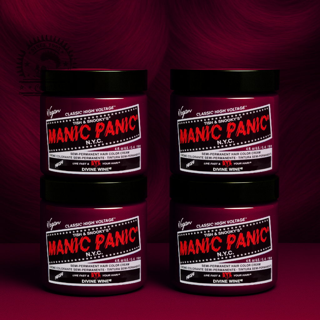 Vier semi-permanente Haartönungen 4er-Sparset DIVINE WINE in dem Farbton Weinrot von Manic Panic