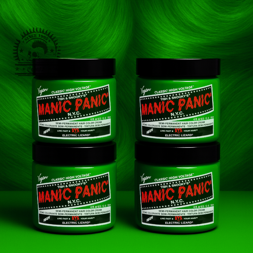 Vier semi-permanente Haartönungen 4er-Sparset ELECTRIC LIZARD in dem Farbton Neongrün von Manic Panic