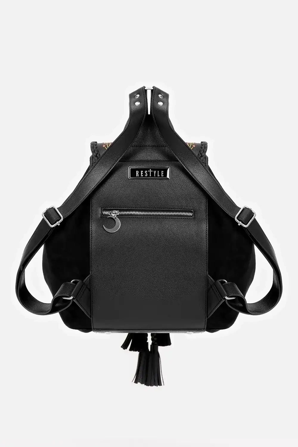 Schwarzer Rucksack WILDERWOOD BACKPACK mit Mottenstickerei von Restyle