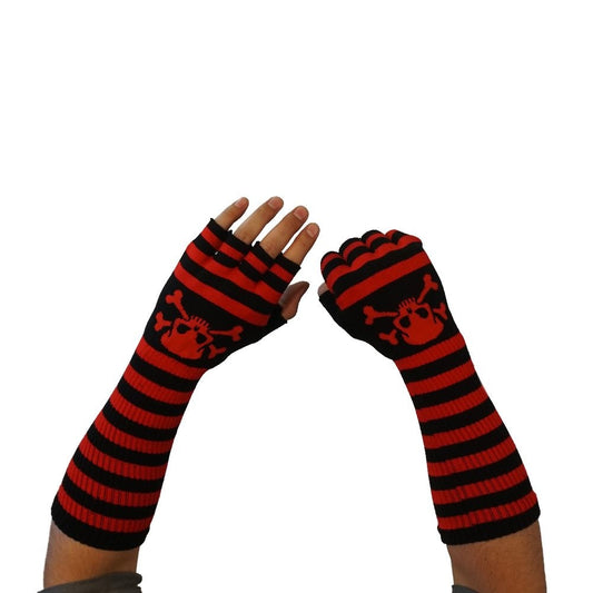 Gestreifte Handschuhe Schwarz Rot Skull