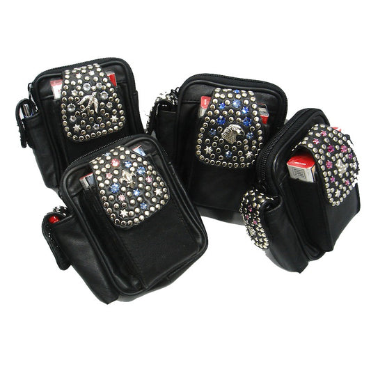 Schwarze, kleine Ledertasche Gürteltasche Pink vom Strass-Depot
