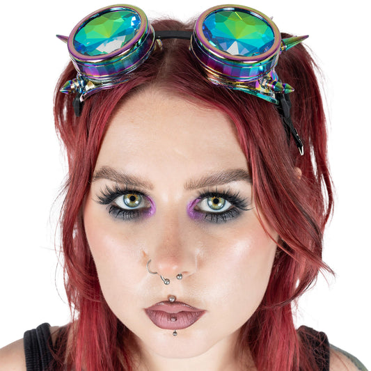Holografische Steampunkbrille KALEIDOSCOPE GOGGLES mit Killernieten von Poizen Industries