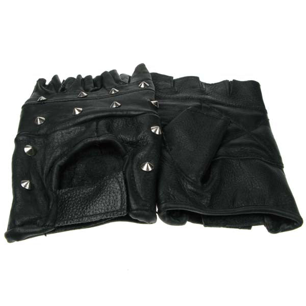 Schwarze Fingerlose Lederhandschuhe mit silbernen Flachnieten von Bullet69