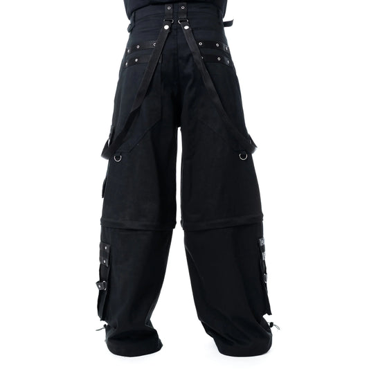 Schwarze, weite Hose LUCIEN PANTS mit Zierriemen und verkürzbaren Beinen von Poizen Industries