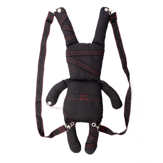 Schwarze Umhängetasche LUV BUNNY BAG in Form eines Hasen mit roten Nähten von Luv Bunny